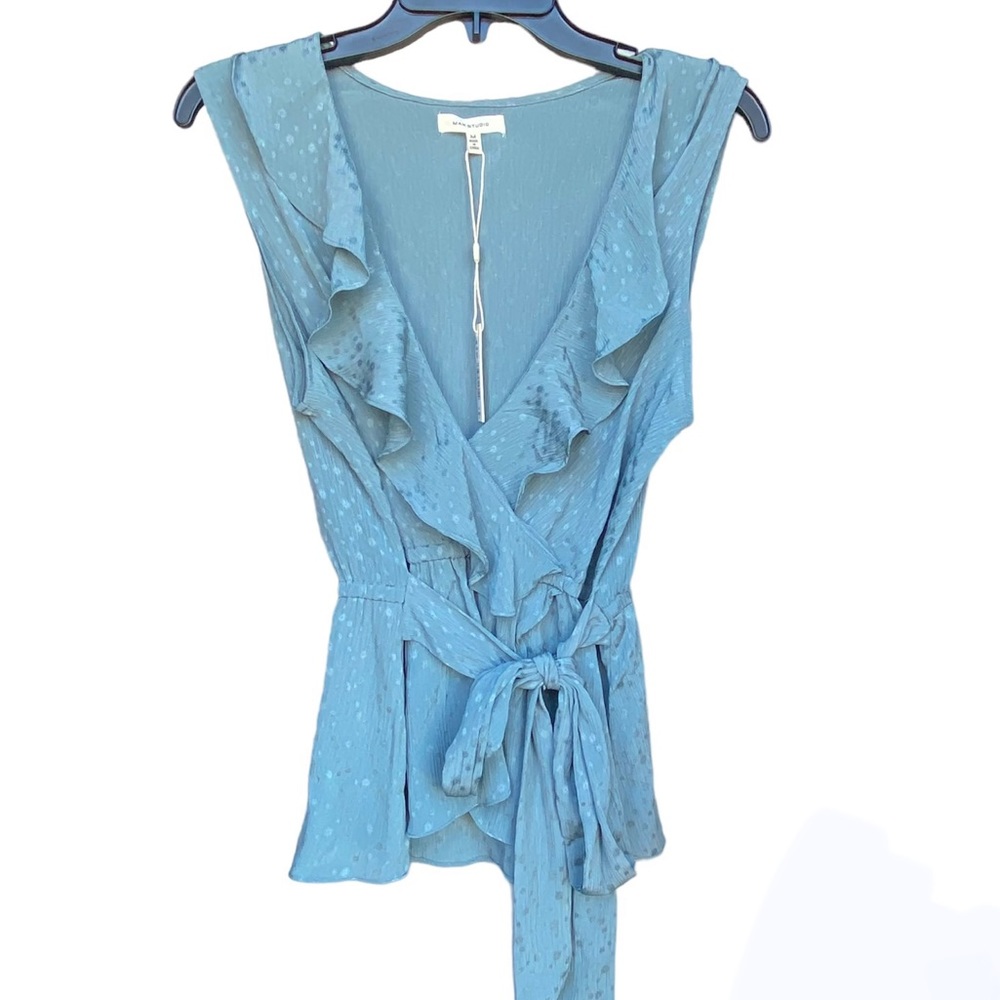 Max Studio Ruffle Sleeveless Top Blue Size Medium NWT